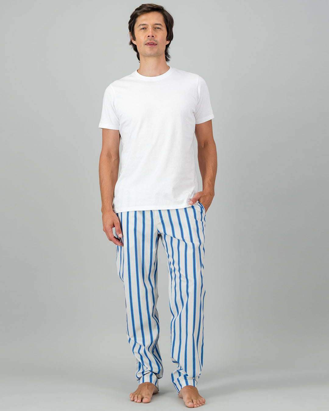 Mens Lounge Pants - Retro Blue Stripe