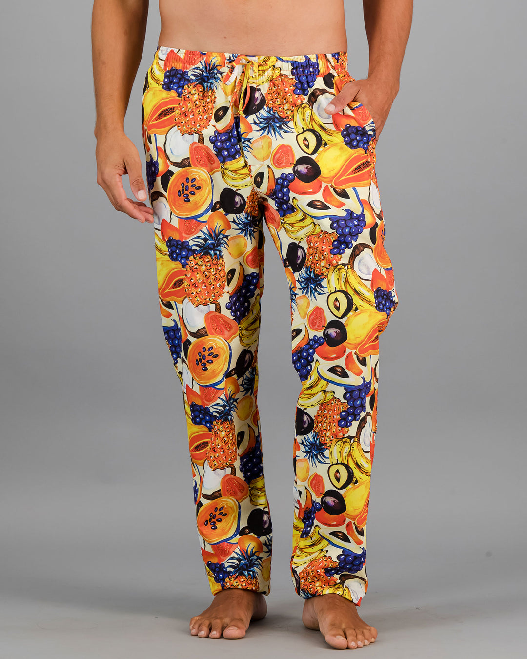 Mens Lounge Pants - Tuti Fruti on Black Front - Woodstock Laundry