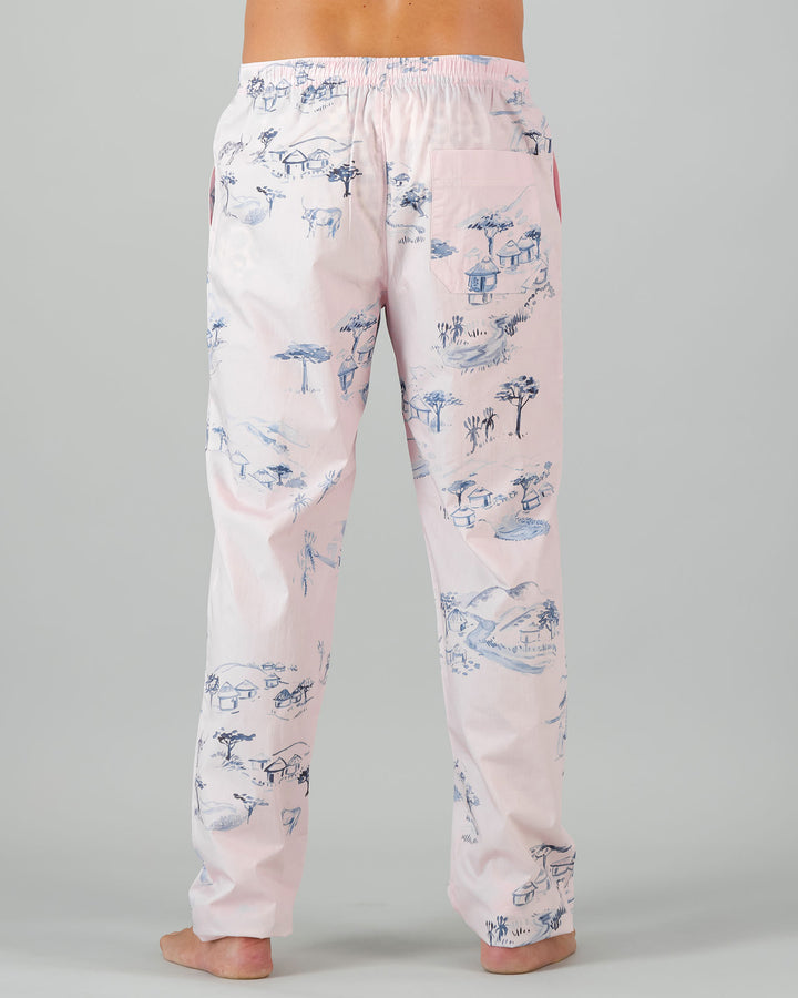 Mens Lounge Pants - Grey Wild Coast on Pink Back - Woodstock Laundry