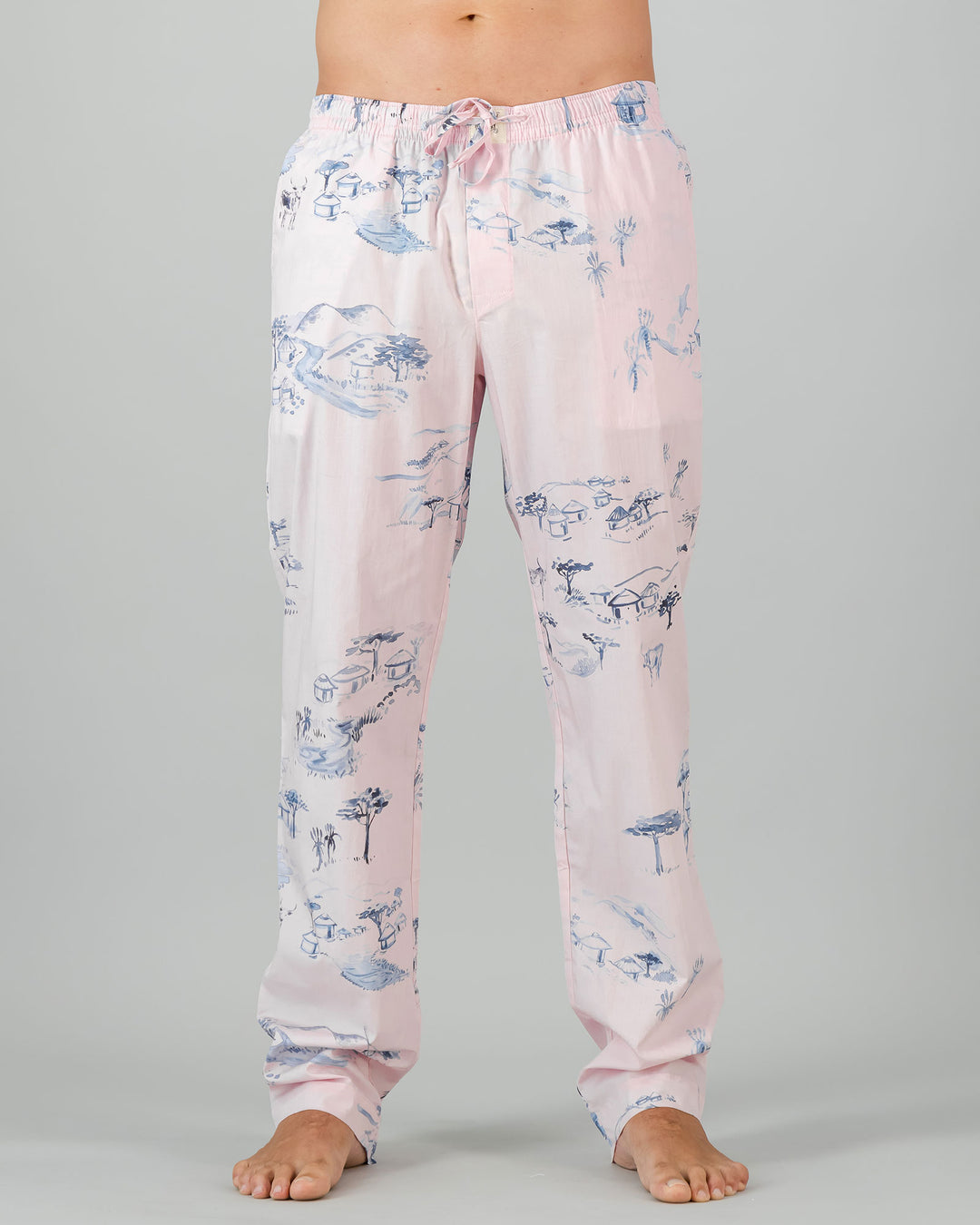 Mens Lounge Pants - Grey Wild Coast on Pink Front - Woodstock Laundry