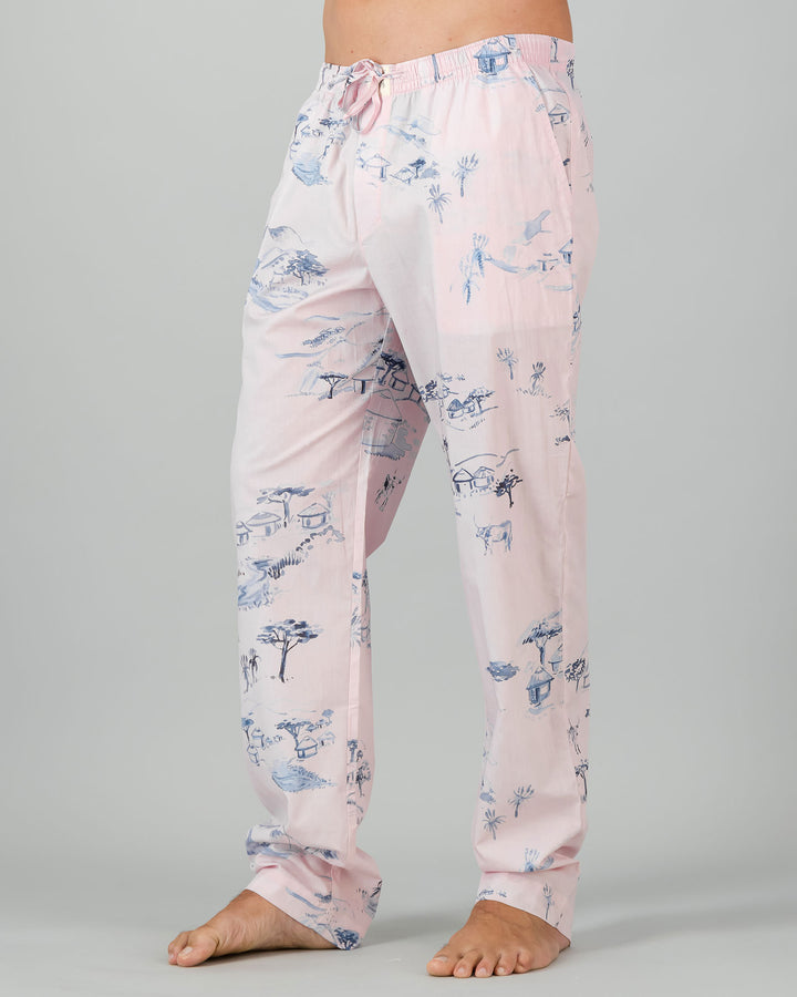 Mens Lounge Pants - Grey Wild Coast on Pink Side - Woodstock Laundry