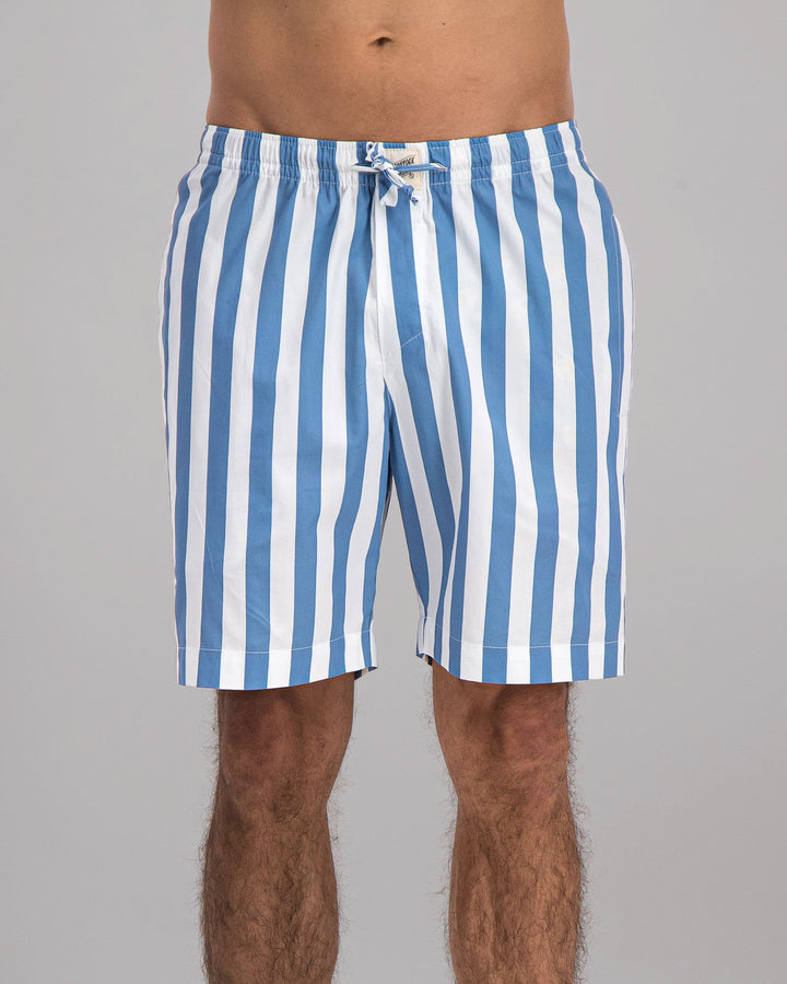 Mens Lounge Shorts - Beach Stripe on White Front - Woodstock Laundry