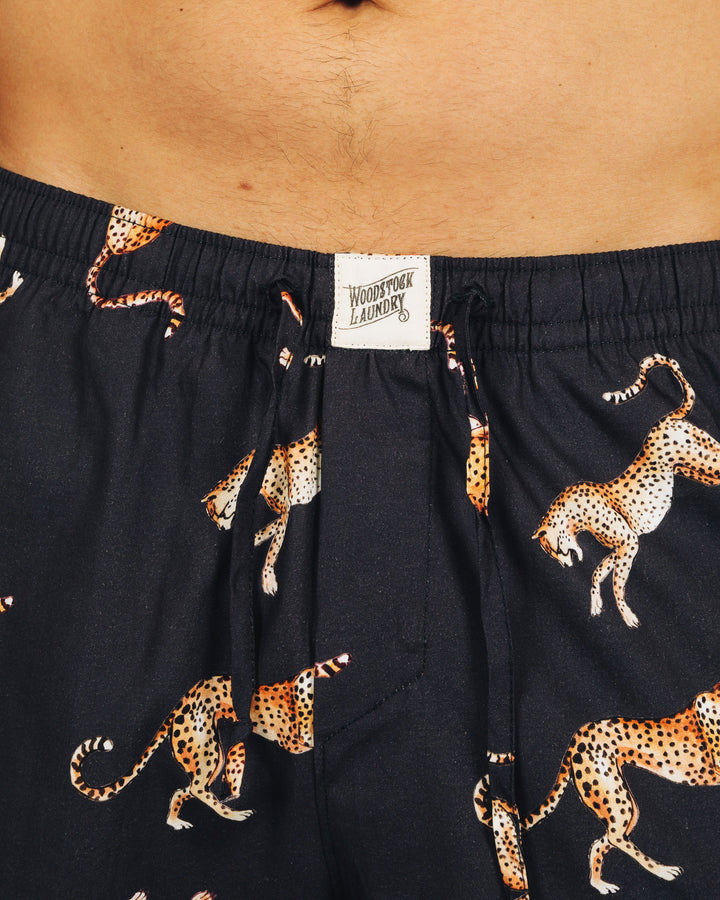 Mens Lounge Shorts Jumping Cheetahs Close - Woodstock Laundry