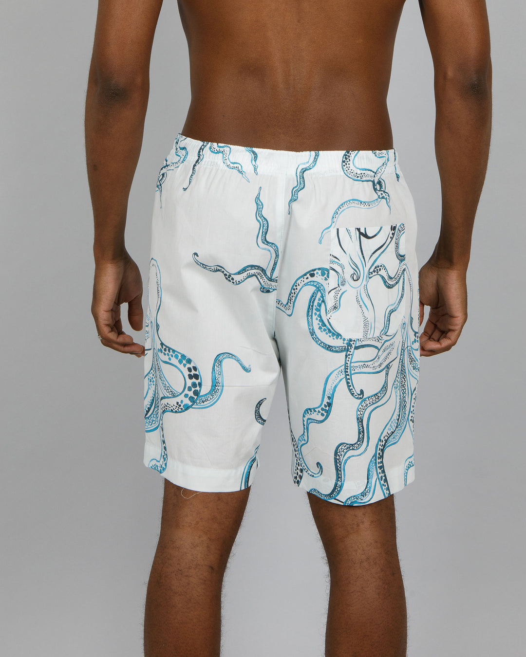 Mens Lounge Shorts Octopus Indigo Back - Woodstock Laundry