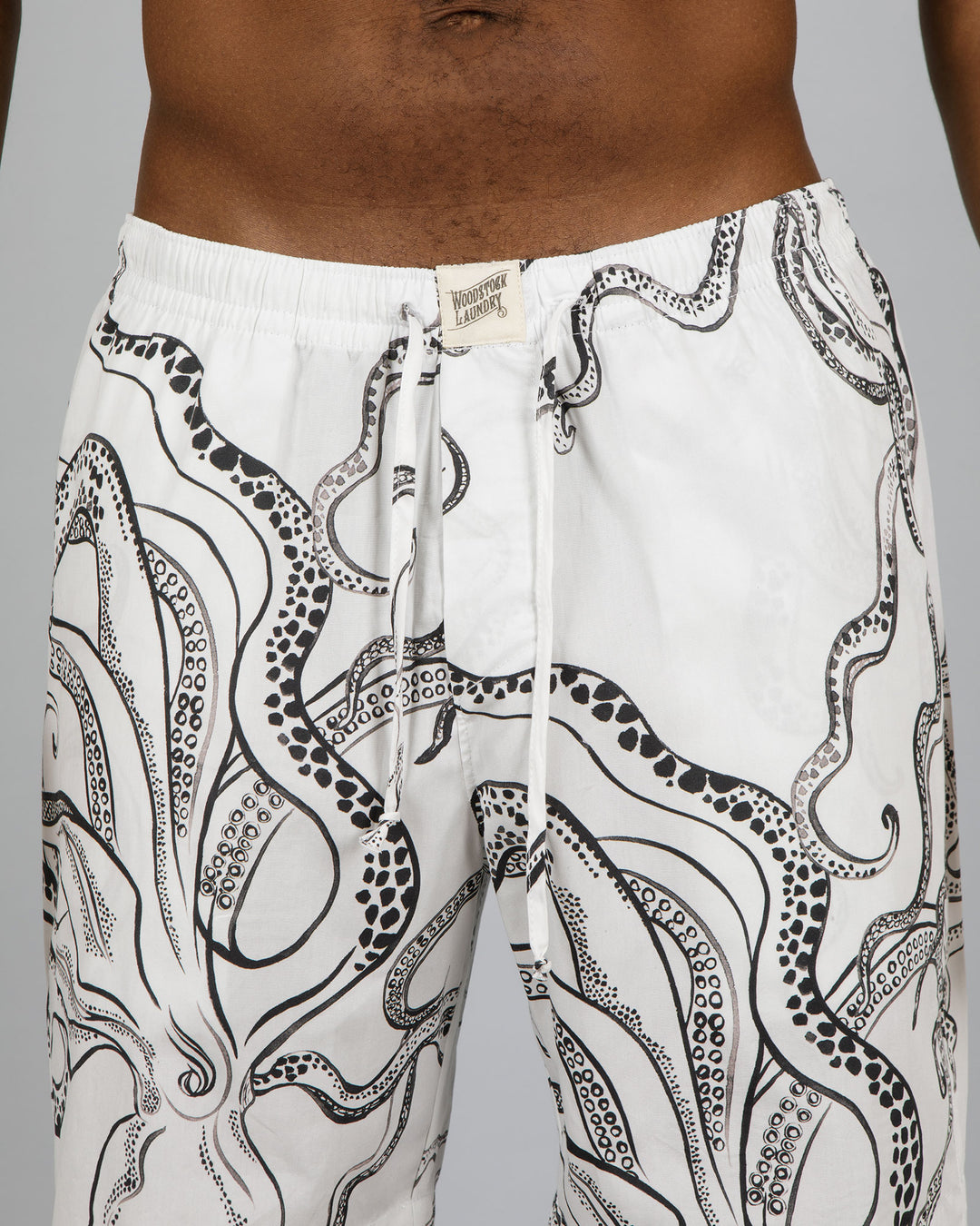 Mens Lounge Shorts Octopus White Close - Woodstock Laundry