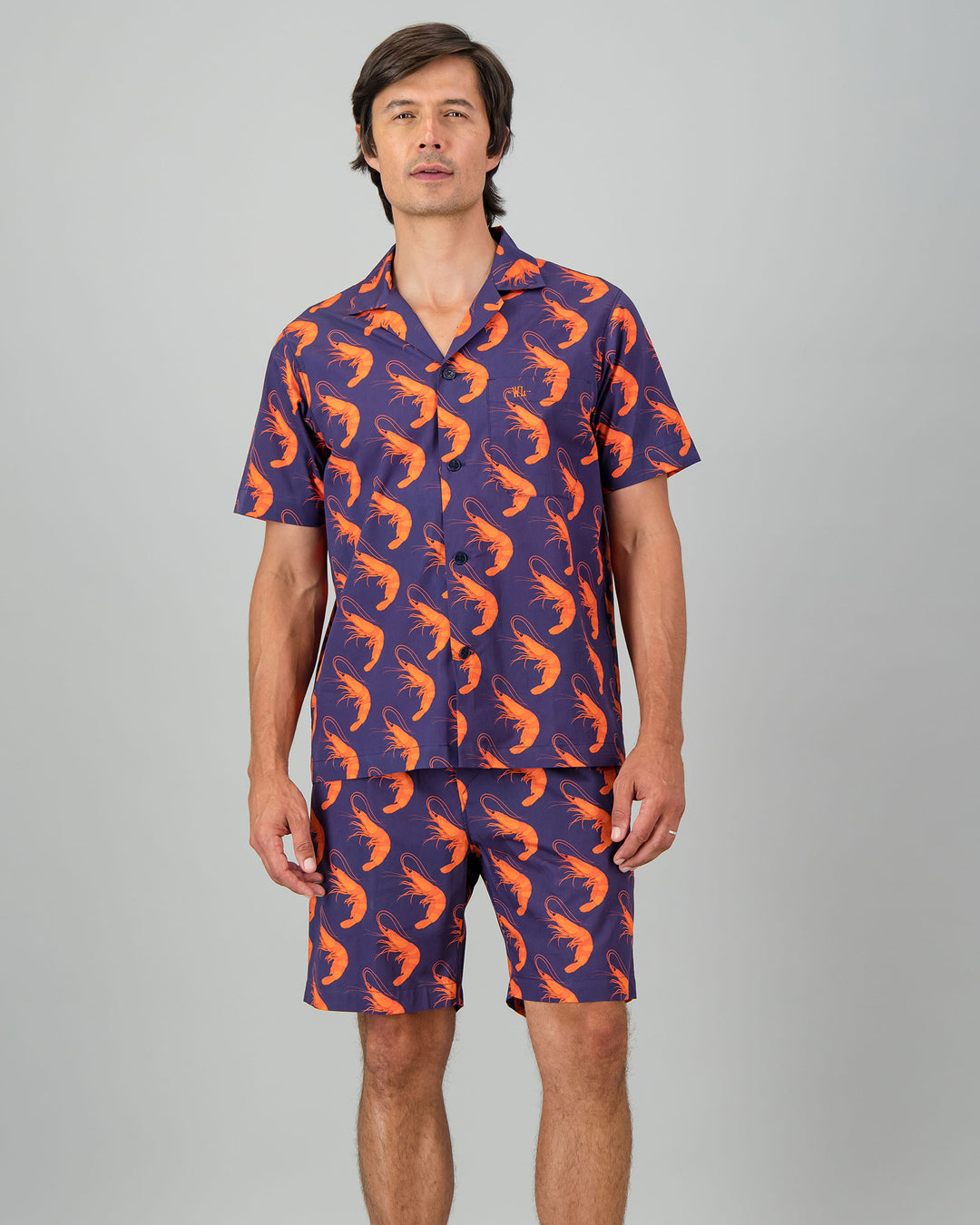 Mens Short Pyjamas - Ibiza Prawns Front - Woodstock Laundry SA