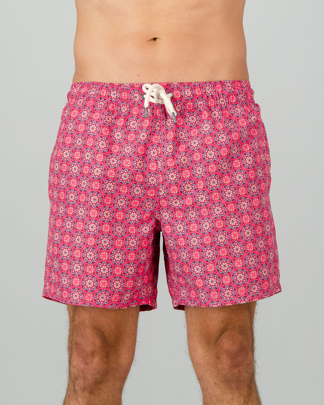 Mens Swim Shorts - Pink Central Park Front - Woodstock Laundry