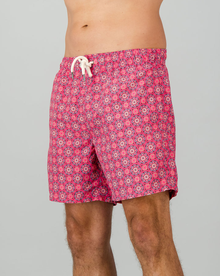 Mens Swim Shorts - Pink Central Park Side - Woodstock Laundry