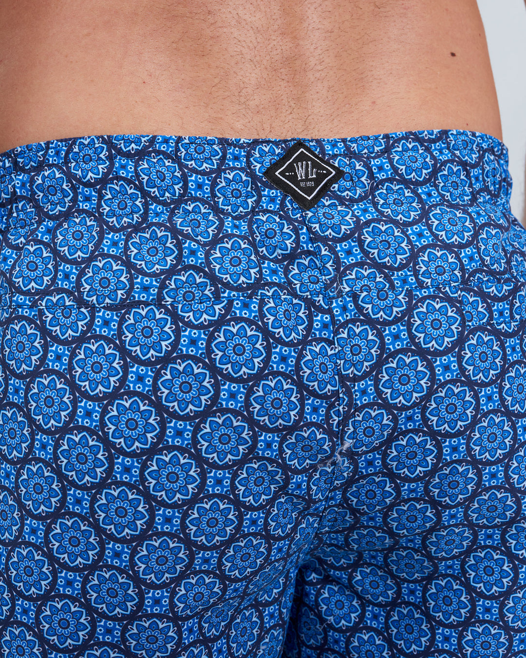 Mens Swim Shorts Indigo Floral Close - Woodstock Laundry