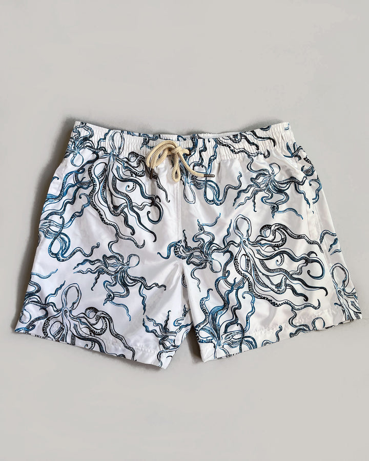 Mens Swim Shorts Octopus Indigo Flat - Woodstock Laundry