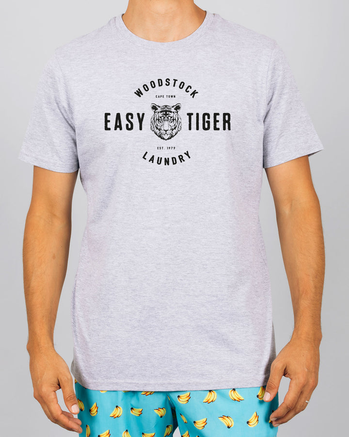 Mens Melange T-Shirt - Black Easy Tiger Front - Woodstock Laundry