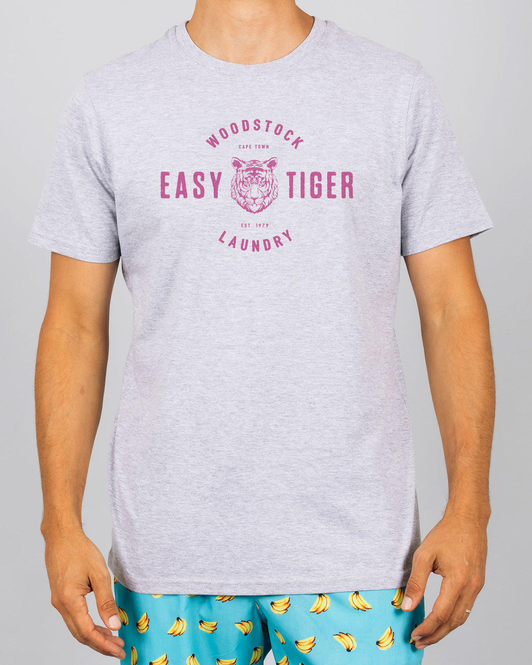 Mens Melange T-Shirt - Pink Easy Tiger Front - Woodstock Laundry