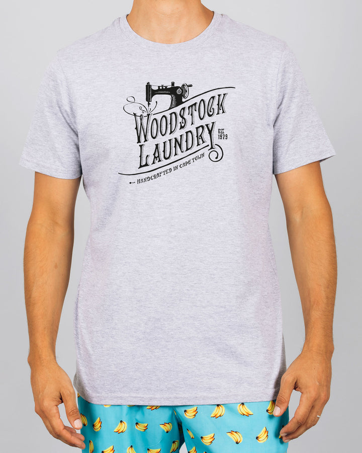 Mens Melange T-Shirt - Black Logo Front - Woodstock Laundry