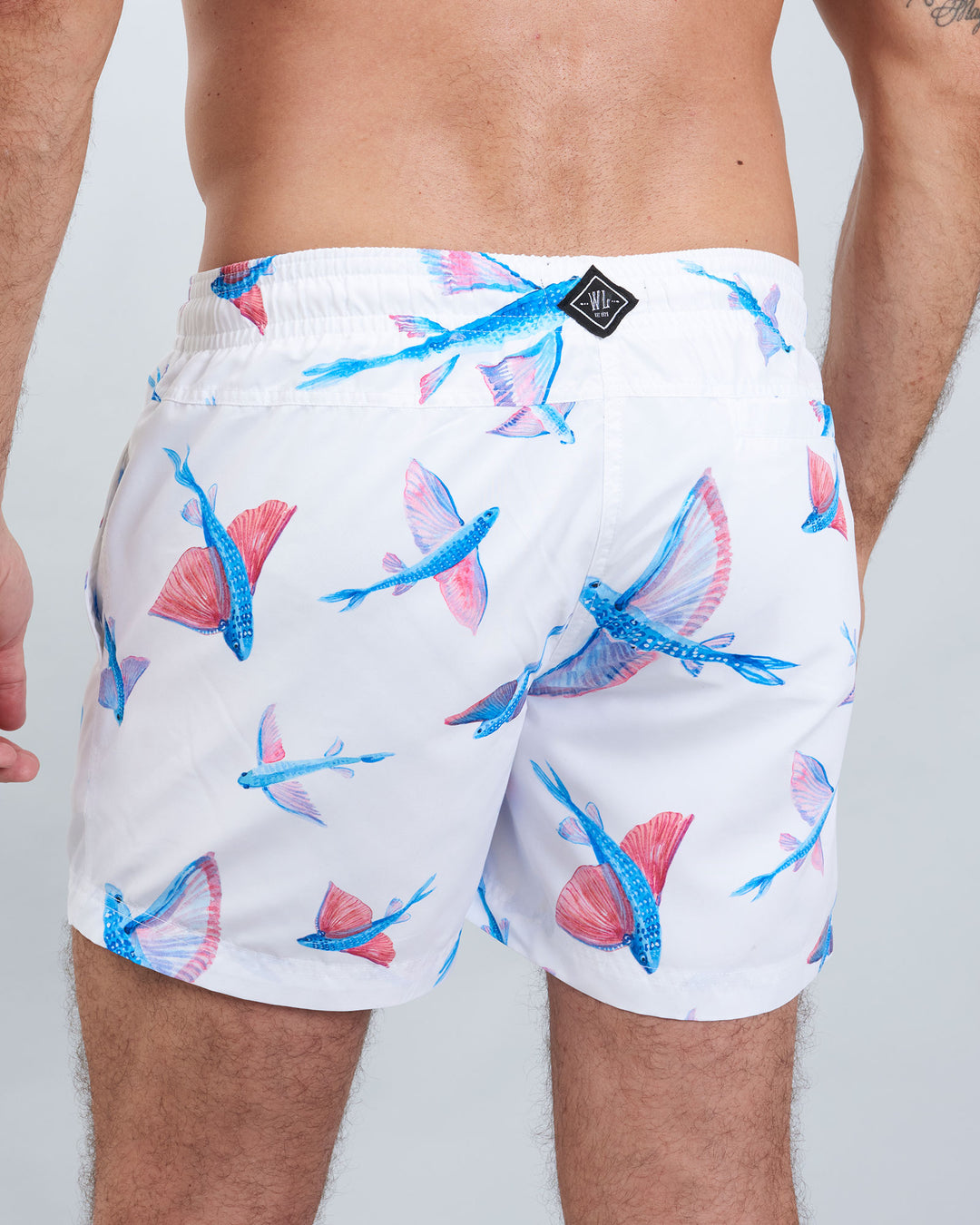 Mens Swim Shorts Fish White Back - Woodstock Laundry
