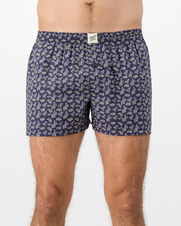 Mens Boxer Shorts - Paisley on Navy