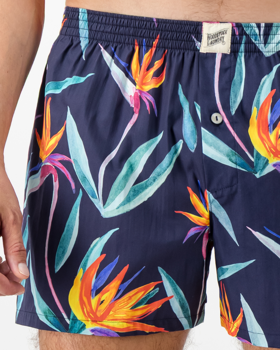 Mens Boxer Shorts - Strelitzia on Black