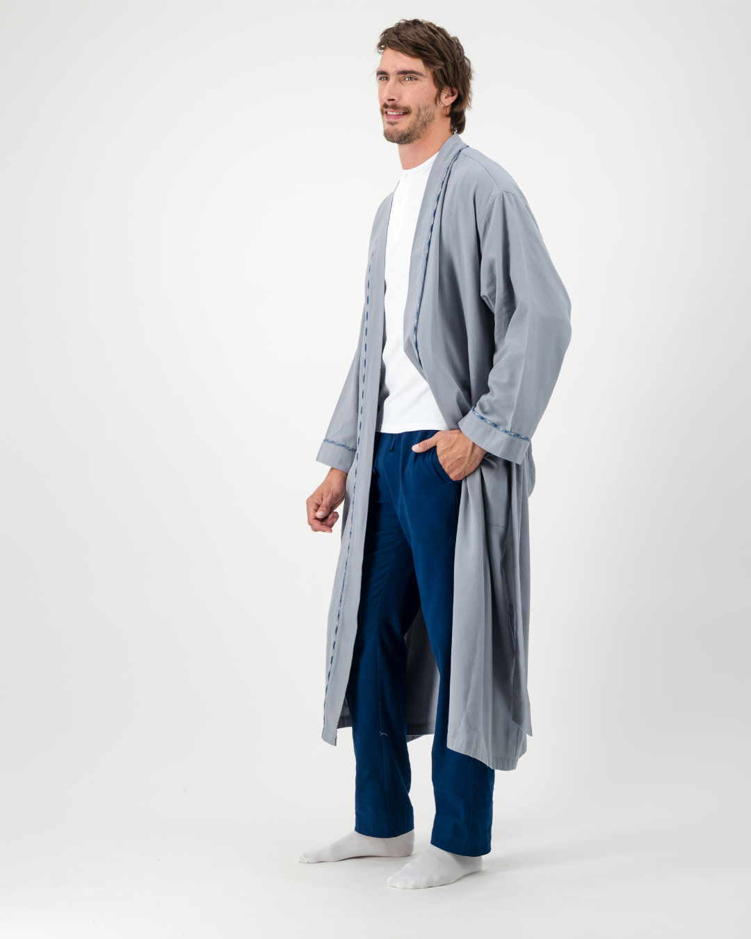 Mens Kimono Gown - Plain Grey