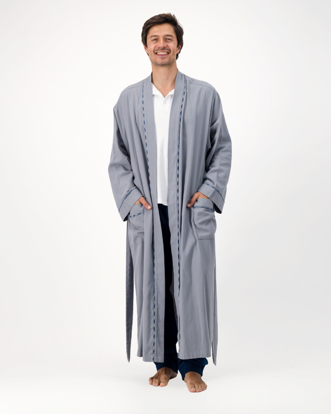 Mens Kimono Gown - Plain Grey