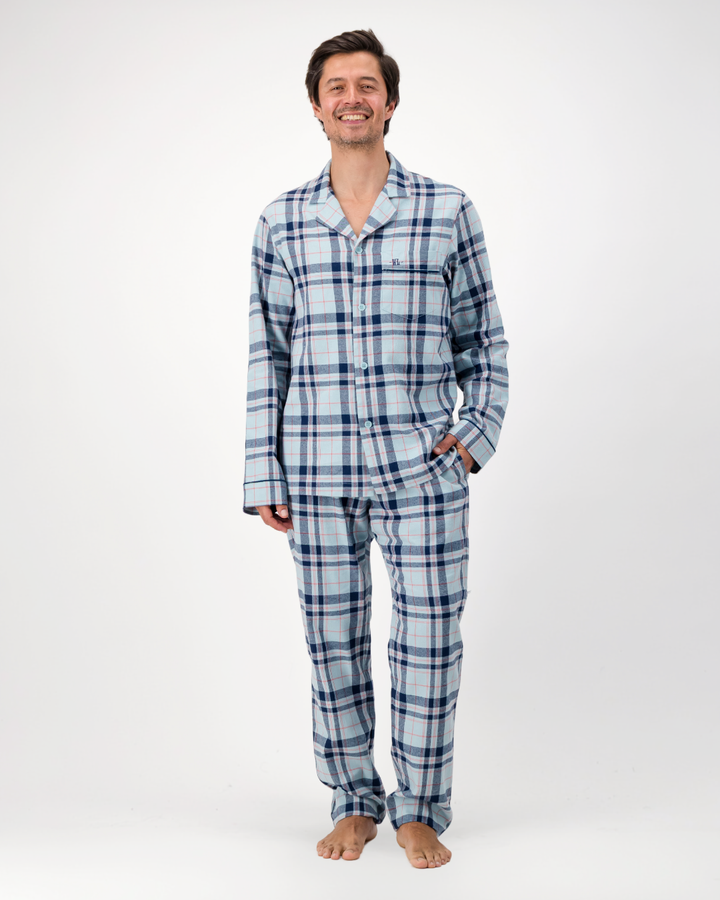 Mens Long Pyjamas - Billy on Turquoise
