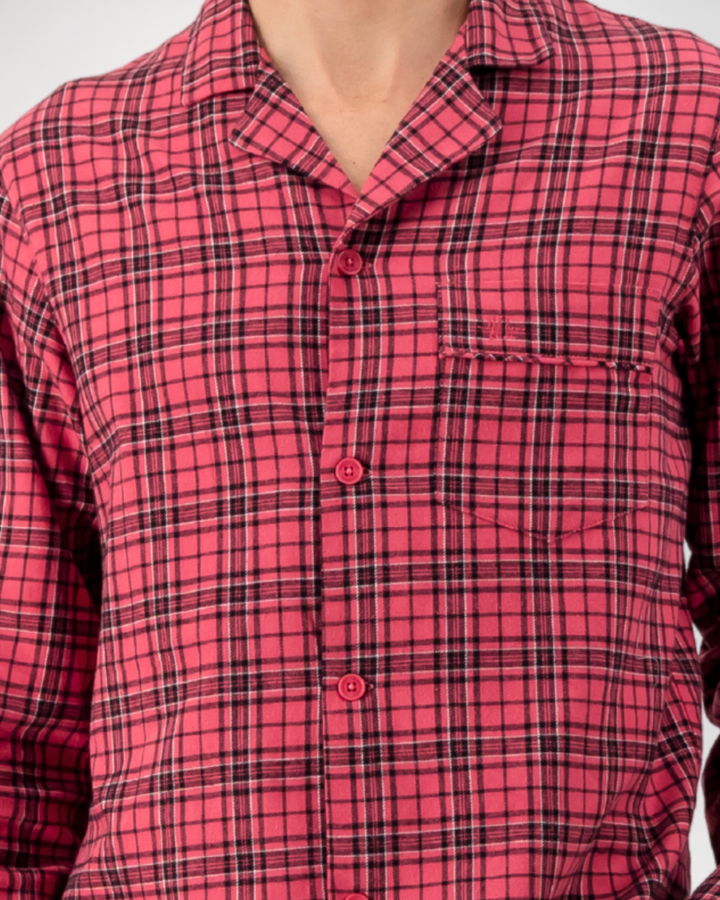 Mens Long Pyjamas - Camden Check on Red