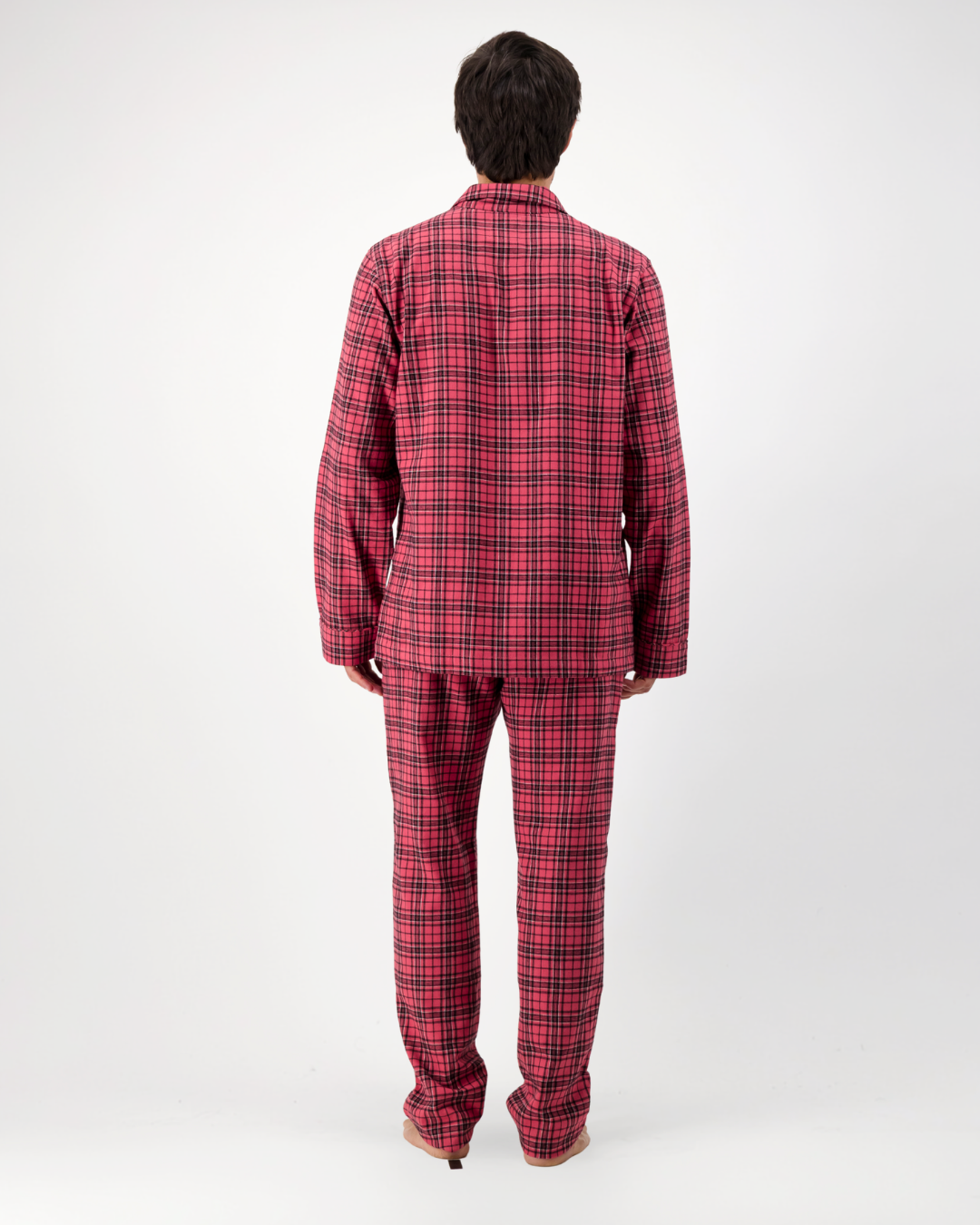 Mens Long Pyjamas - Camden Check on Red
