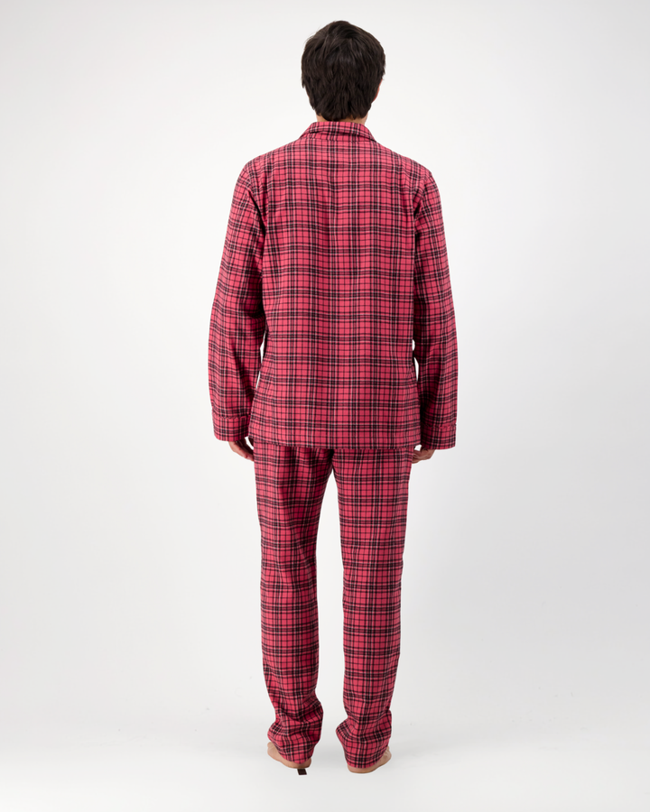 Mens Long Pyjamas - Camden Check on Red