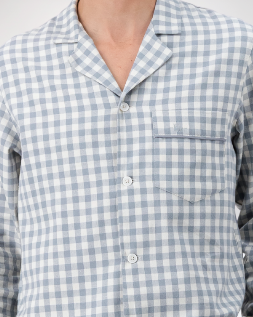 Mens Long Pyjamas - Grey Gingham on Cream