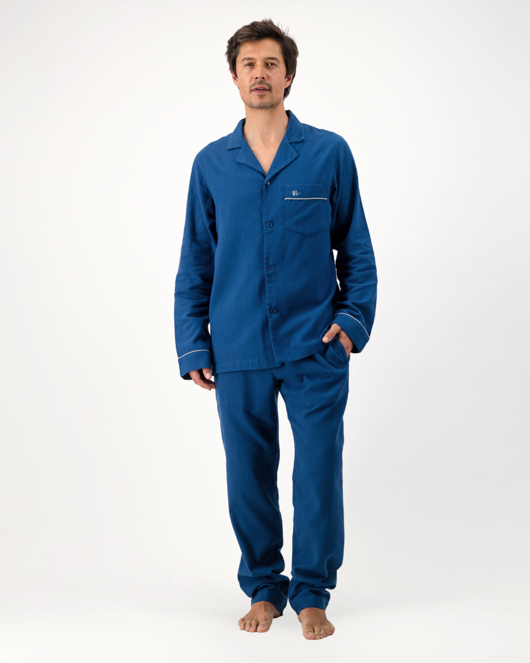 Mens Long Pyjamas - Plain Light Navy
