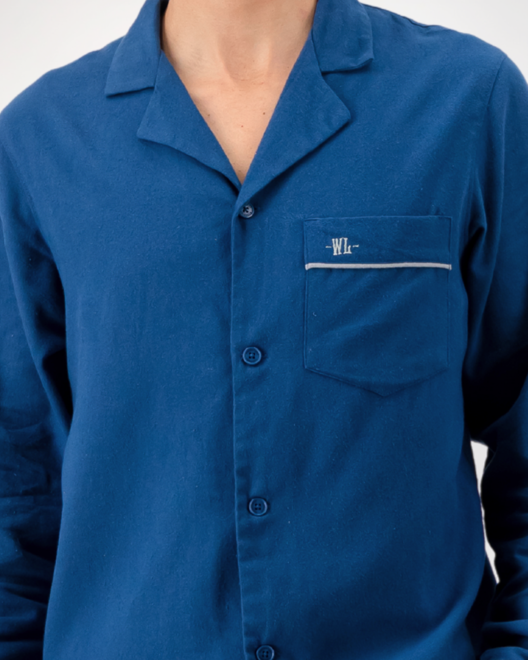 Mens Long Pyjamas - Plain Light Navy