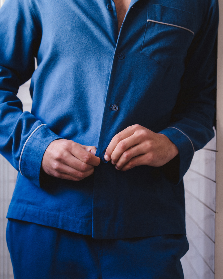 Mens Long Pyjamas - Plain Light Navy