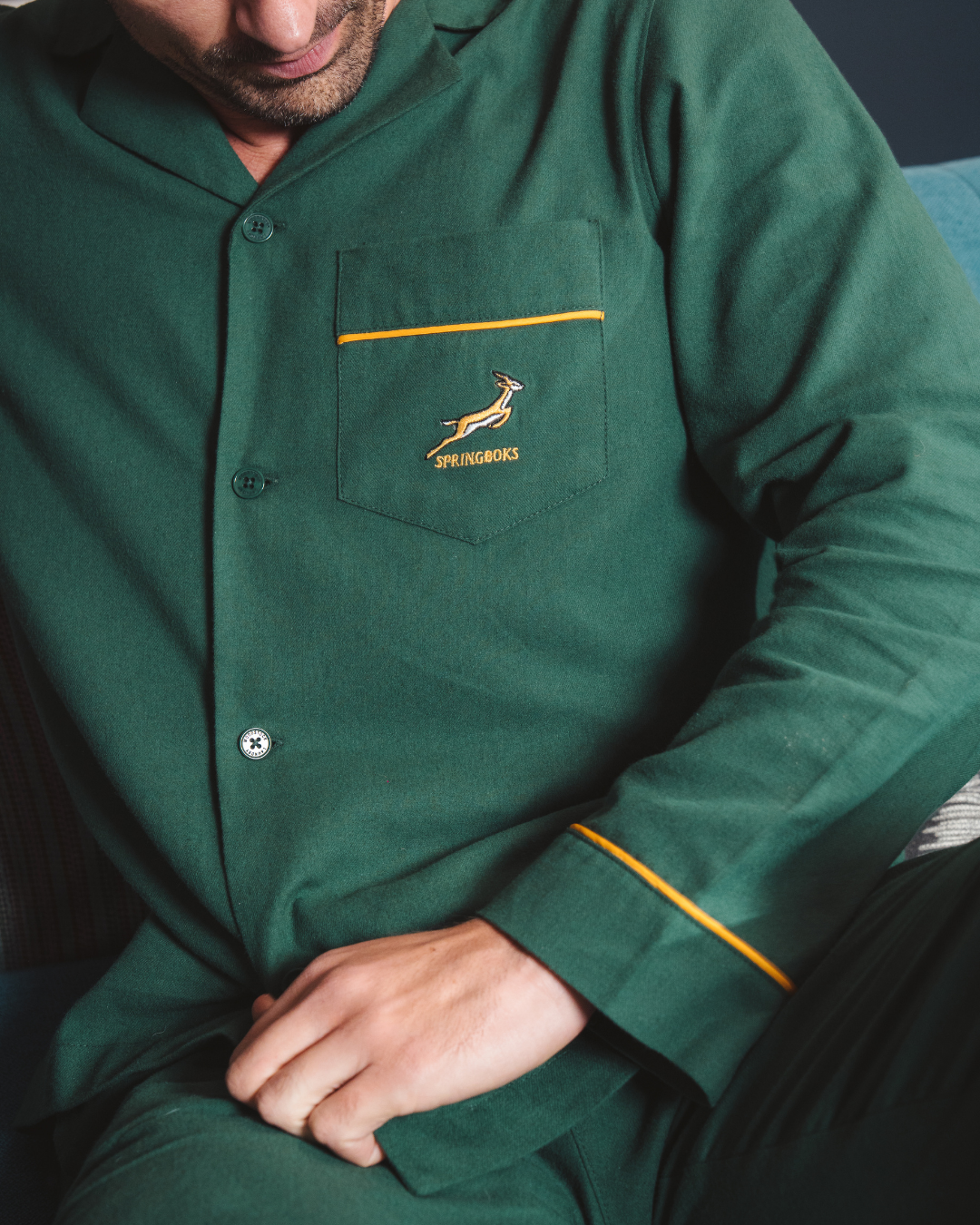 Mens Long Pyjamas - Springboks on Green
