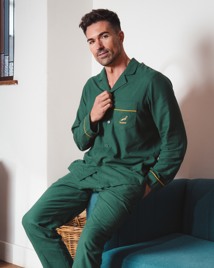 Mens Long Pyjamas - Springboks on Green