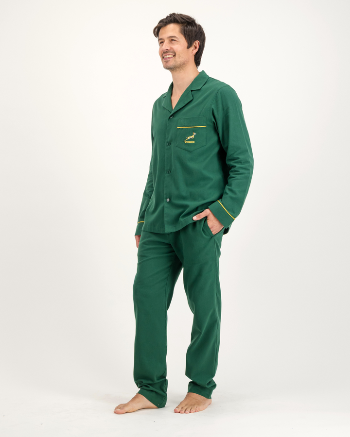Mens Long Pyjamas - Springboks on Green