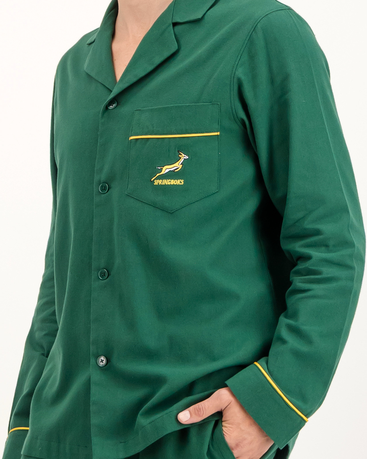 Mens Long Pyjamas - Springboks on Green