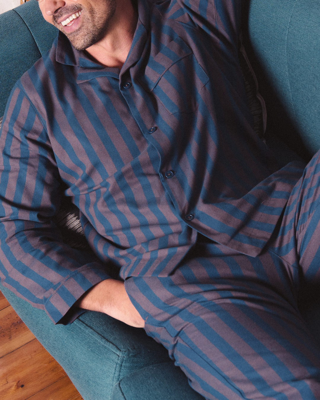 Mens Long Pyjamas - Yoko Navy on Brown