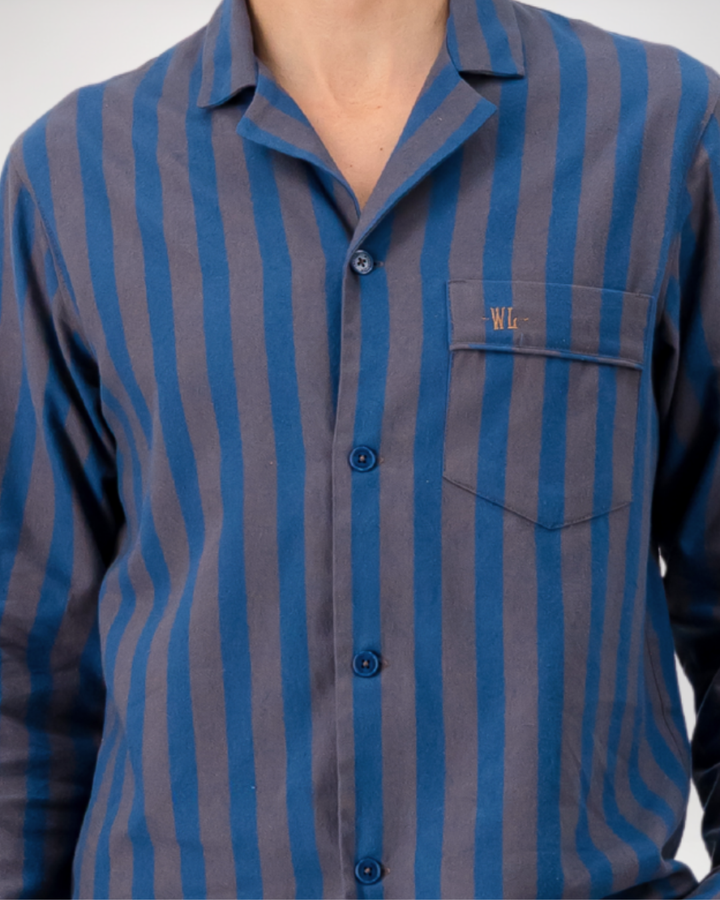 Mens Long Pyjamas - Yoko Navy on Brown