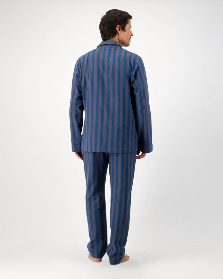 Mens Long Pyjamas - Yoko Navy on Brown