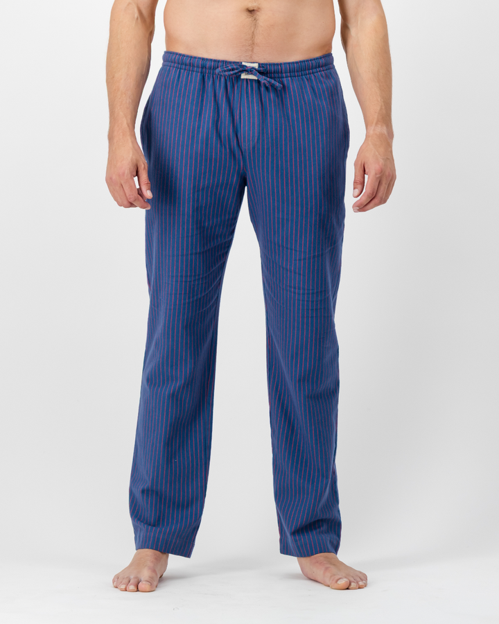Mens Lounge Pants - Red Thin Stripe on Navy