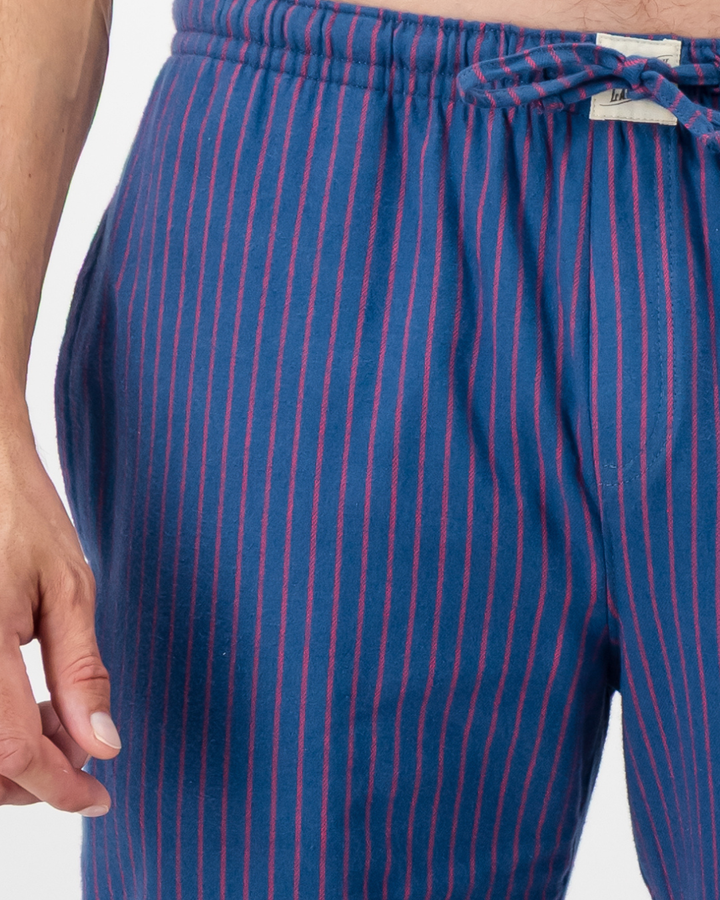 Mens Lounge Pants - Red Thin Stripe on Navy