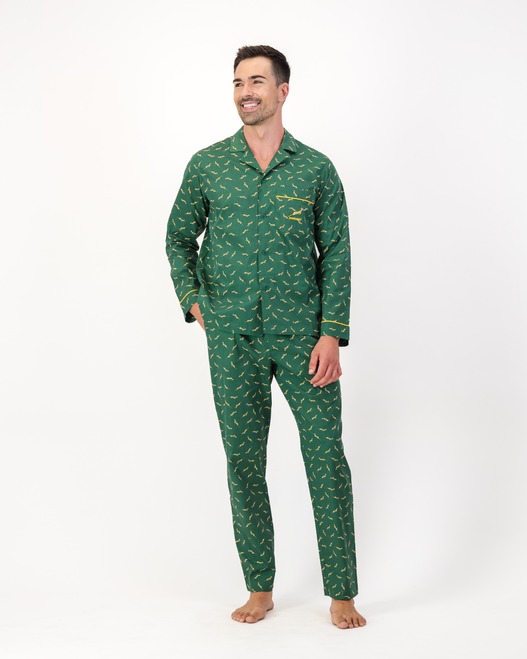 Mens Official Springboks green organic cotton long pyjamas