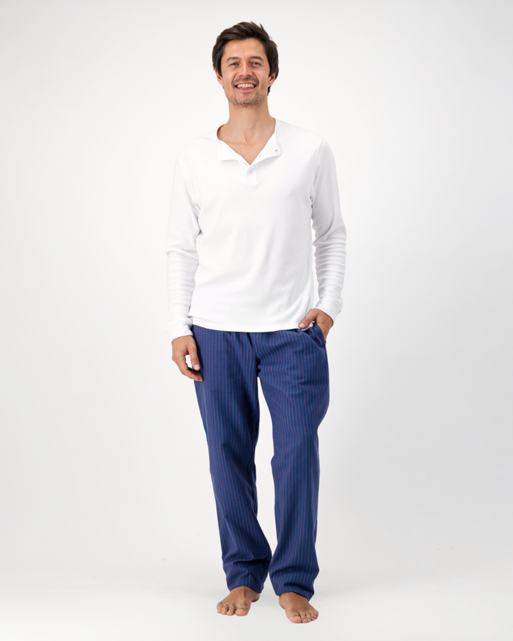 Mens Lounge Pants - Red Thin Stripe on Navy