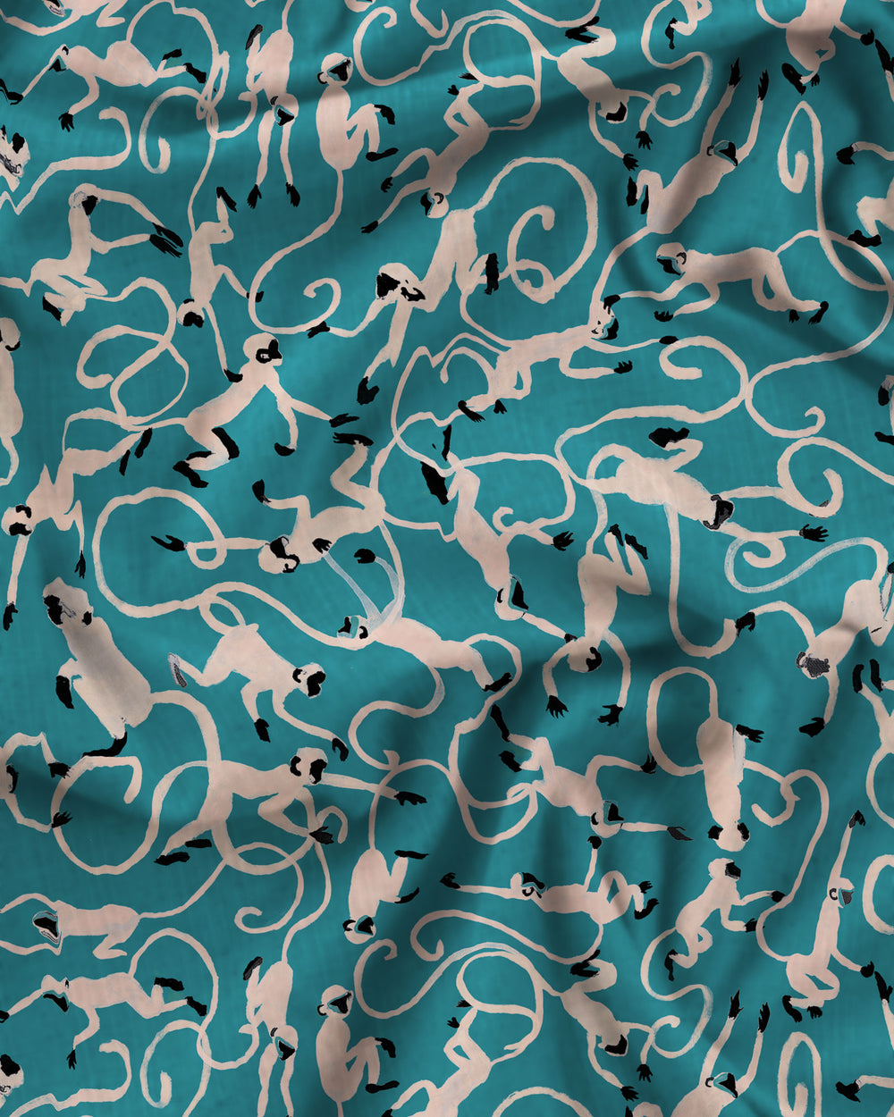 Monkeys Teal Pattern Detail - Woodstock Laundry