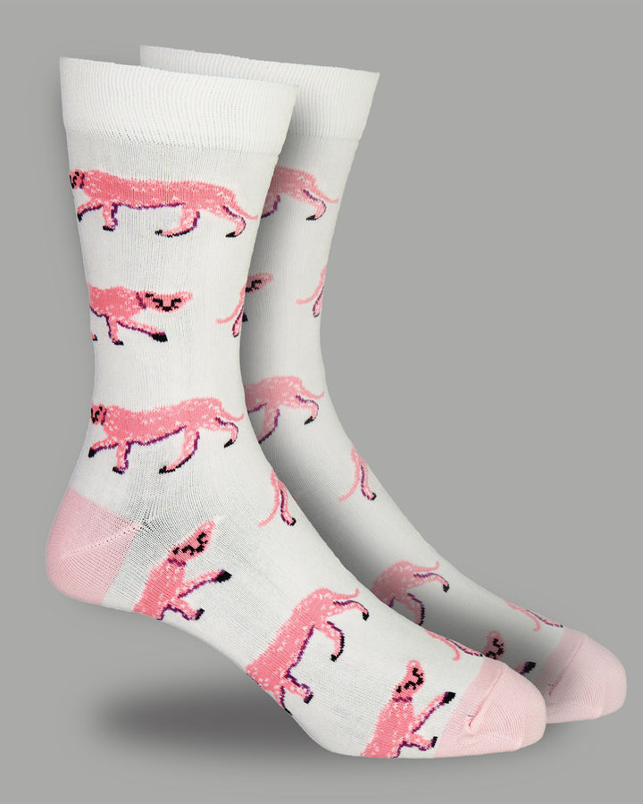 Bamboo Socks - Pink Cheetahs on White 3D - Woodstock Laundry