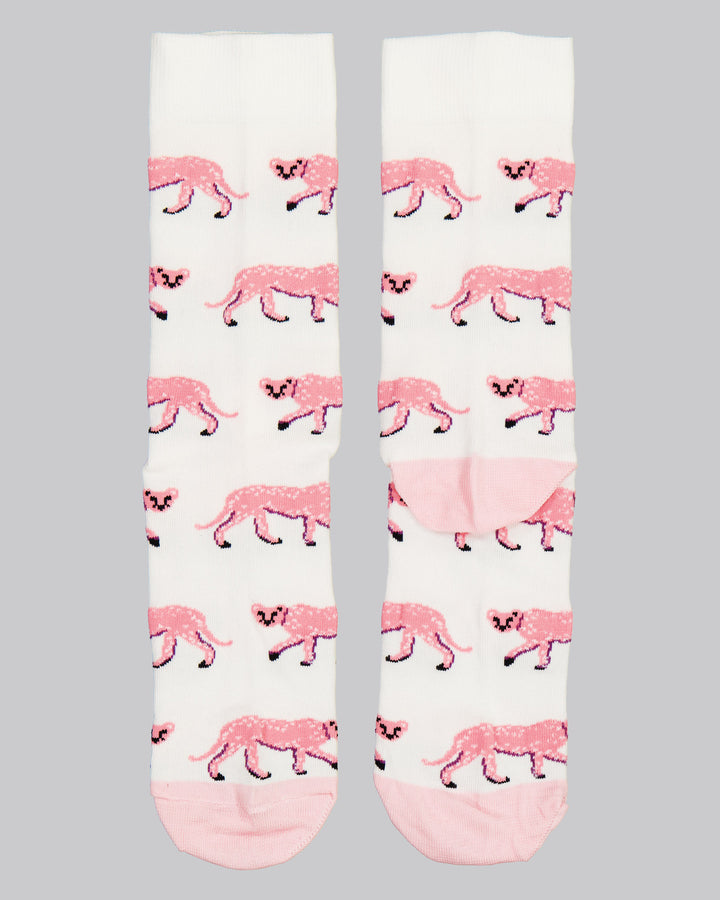 Bamboo Socks - Pink Cheetahs on White Flat - Woodstock Laundry