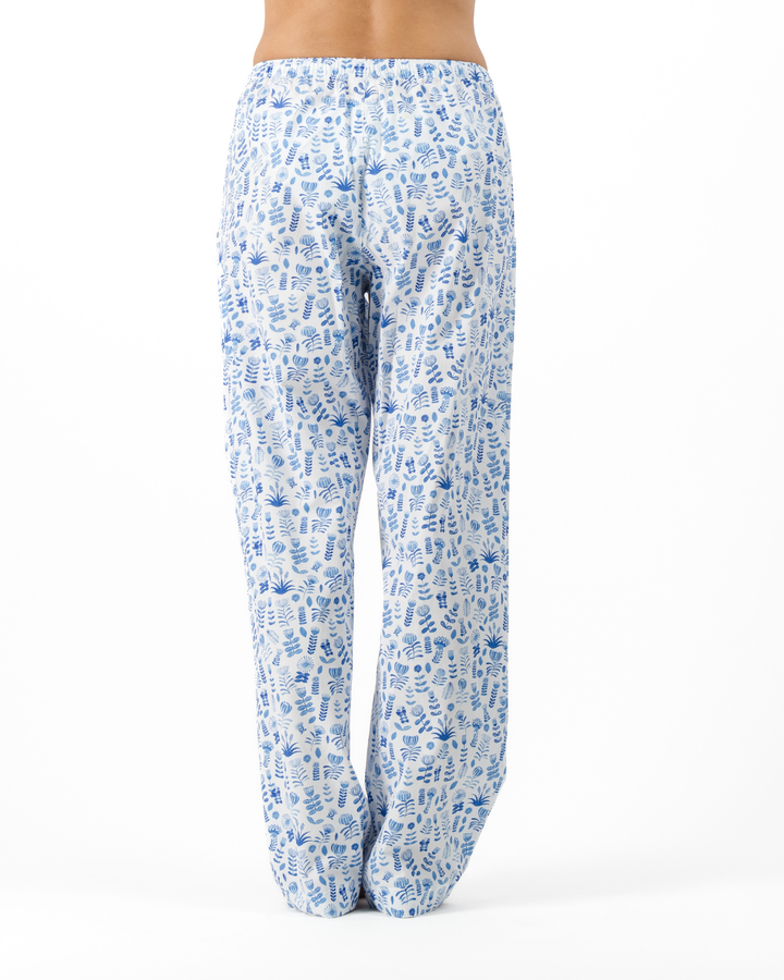 Womens Lounge Pants - Blue Floral on White