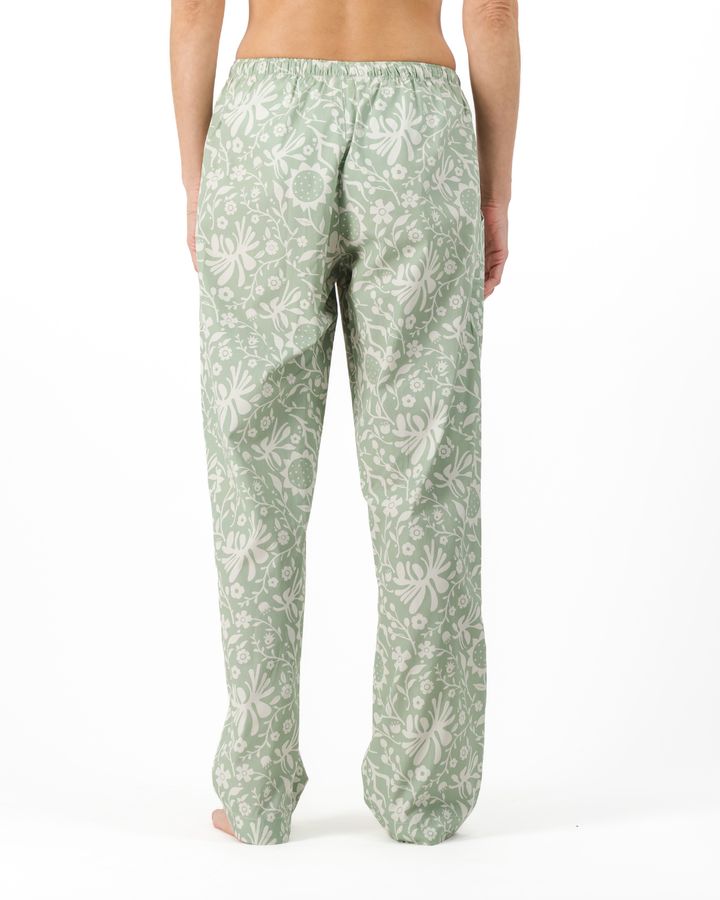 Womens Lounge Pants - Milk Sunflowers on Sage