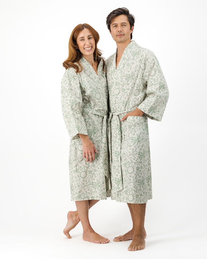 Adults Kimono - Sage Sunflowers on Milk