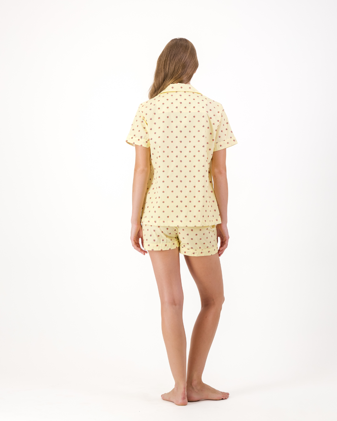 Womens Short Pyjamas - Red Lady Bugs on Yellow