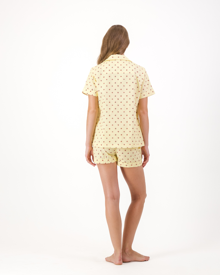 Womens Short Pyjamas - Red Lady Bugs on Yellow