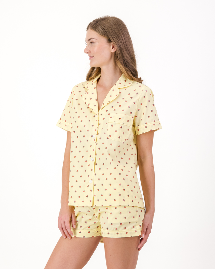 Womens Short Pyjamas - Red Lady Bugs on Yellow